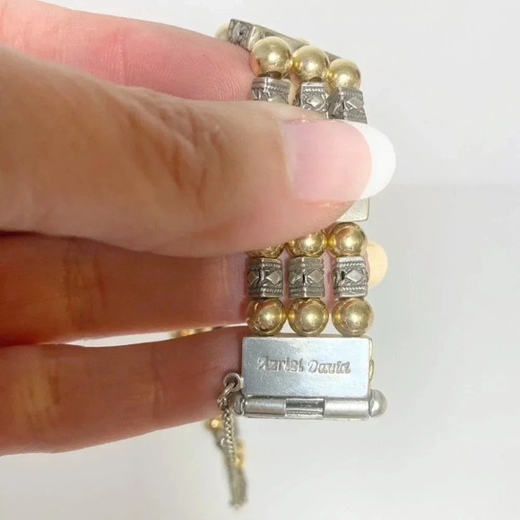 Azriel David Sterling Silver Gold Bead Accent One Of A Kind Boho Bracelet - Picture 5 of 7